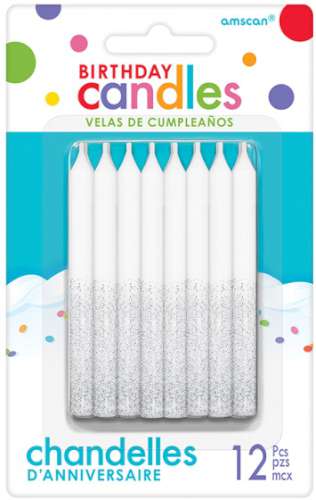 White Silver Glitter Dipped Candles